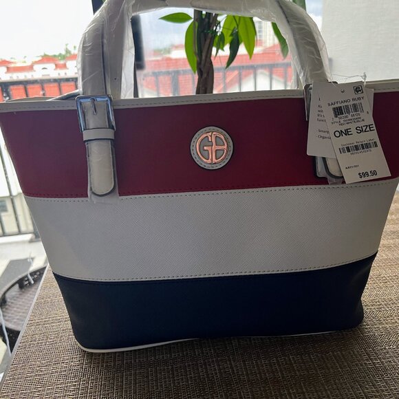 Giani Bernini Rugby Saffiano Red, White & Blue Medium Tote - Picture 7 of 8